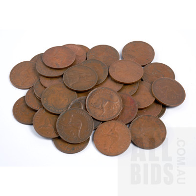 Collection of 37 Australian Pennies 1938-1946 and Two British Pennies 1938 and 1967