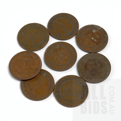 Collection of Eight Australian Half Pennies 1919-1954