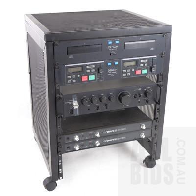 Professional Rack-Mounted System Comprising of Denon CD player and Control Unit, Sansui Pre-Amp and Twin Crown Power Amps
