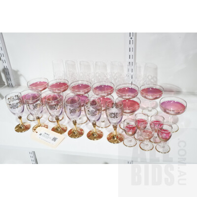 Large Lot of Vintage Lilac and Ruby Bohemian Crystal and other Glassware