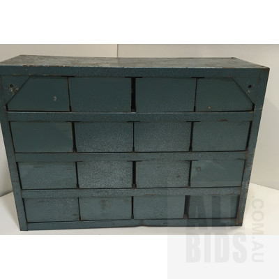 Vintage Rota Small Blue Hammertone Metal Chest Of Drawers