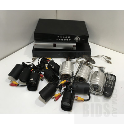 Security System DVR's And Security Cameras With Remote Control - Lot Of 12