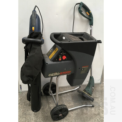 Electric Garden Maintenance Kit Including Line Trimmer, Shredder And Blower Vac - Lot Of Three