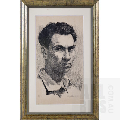 Clem Millward (born 1929), Untitled (Portrait of a Young Man), Lithograph, 33 x 17 cm