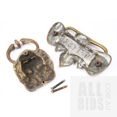 Victorian Brass Letter Flop and Lions Head Door Knocker (2)