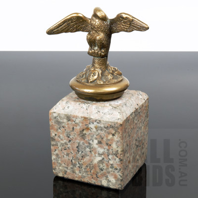 Vintage French Brass Bird Car Mascot Mounted on Marble Block