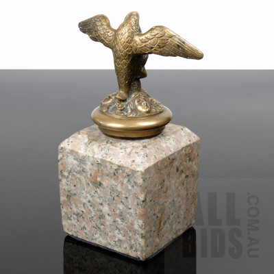Vintage French Brass Bird Car Mascot Mounted on Marble Block