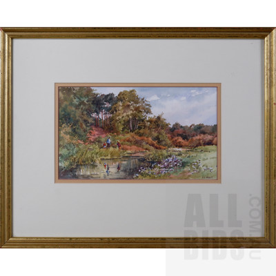 Anthony A. Prout (born 1946), Untitled (River Scene), Watercolour, 16 x 28 cm