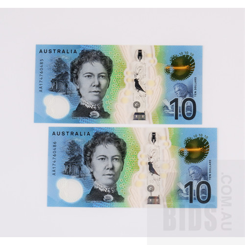 Two Consecutive Numbered $10 New Generation Notes, AA174760485 and AA174760486