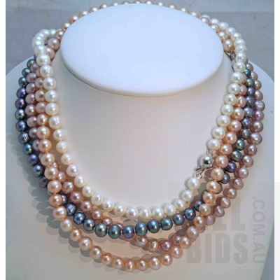 Set of 4 Cultured Pearl Necklaces - Matching Ball Clasps