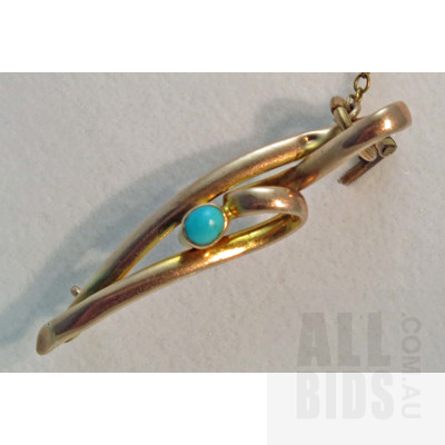 Antique (Pre 1920s) 9ct Gold Turquoise Brooch