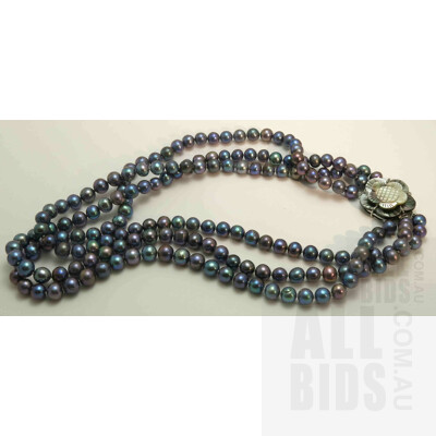 Triple strand Black Pearl Necklace