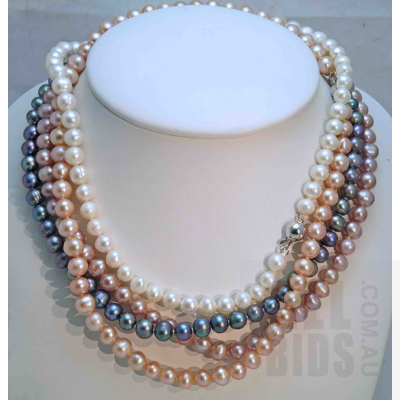Set of 4 Cultured Pearl Necklaces - matching ball clasps