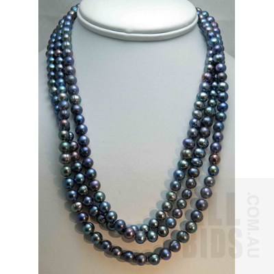 Extra Long Necklace of Peacock-black Cultured Pearls