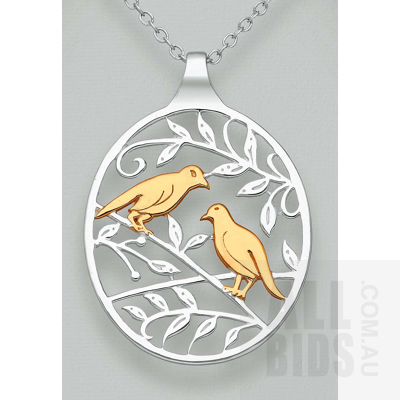 Sterling Silver Floral pendant with 18ct gold plated birds