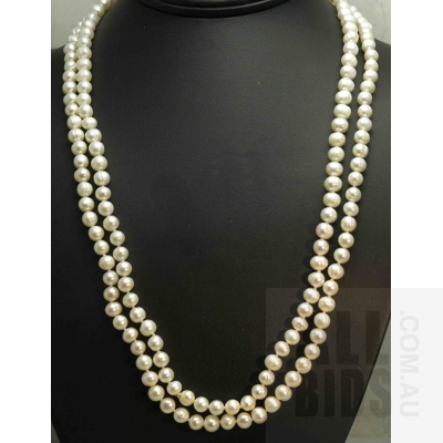 Extra Long Necklace of White Freshwater Pearls