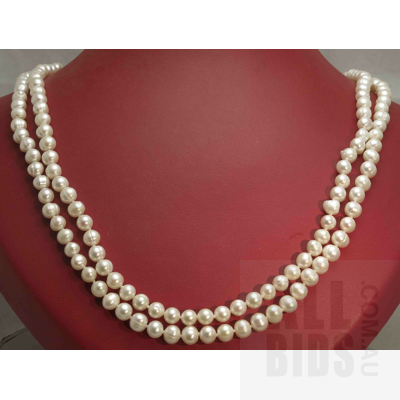 Extra Long Necklace of White Freshwater Pearls