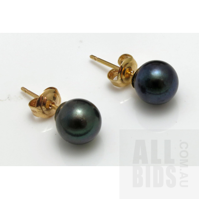 14ct Gold Black Cultured Pearl Earrings