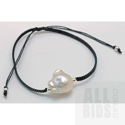 Large Freshwater Pearl on adjustable cord bracelet