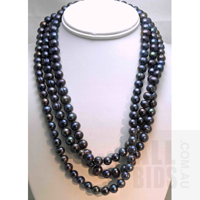 Extra Long Necklace of Black Freshwater Pearls