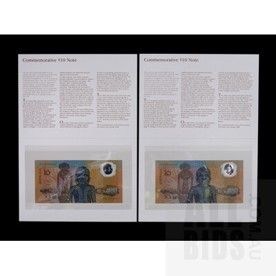 Two Consecutively Numbered 1988 Australian Bicentennial Commemorative $10 Notes AA06089047 and AA06089048
