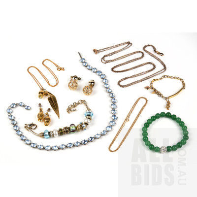 Vintage Simpson Blue Foil Back Necklace, Bead Bracelet and More