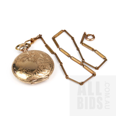 Antique Waltham Rolled Gold Ladies Full Hunter Pocketwatch with Rolled Gold Fob Chain