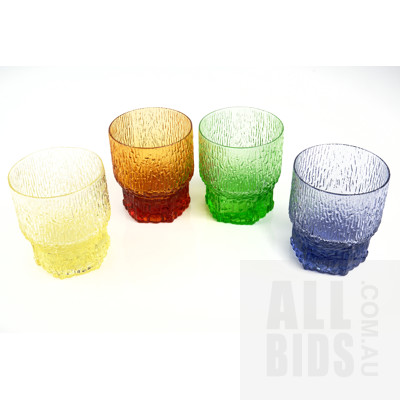 Four Retro Glass Harlequin Tumblers Possibly Whitefrairs