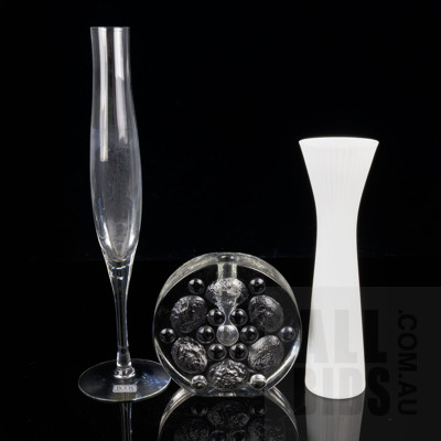 Boda Glass Bud Vase with Original Label, Rosenthal Porcelain Vase and Glass Solifleur Vase