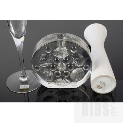 Boda Glass Bud Vase with Original Label, Rosenthal Porcelain Vase and Glass Solifleur Vase