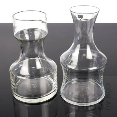 Orrefors Glass Carafe with Original Label and Another Retro Glass Carafe