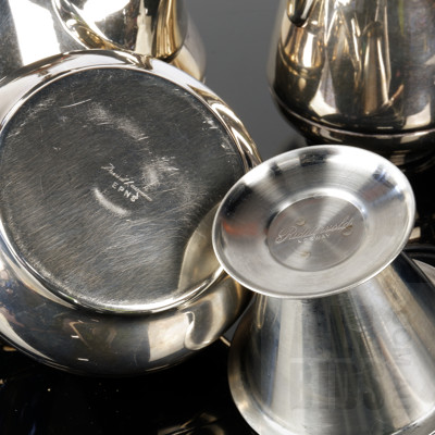 Retro Silver Plate Teapot, Sugar Bowl, Jug and Norwegian Riddervold Strainer