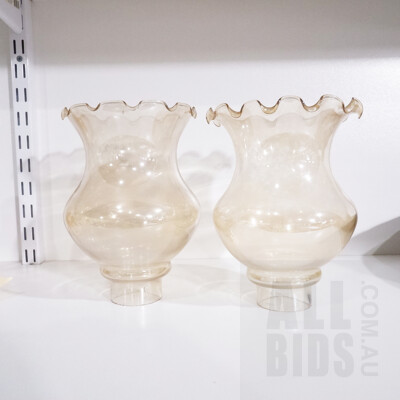 Pair Retro Glass Lamp Shades with Scalloped Edge