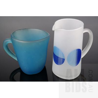 Dinosaur Design Blue Frosted Resin Jug and Retro Frosted Glass Pitcher