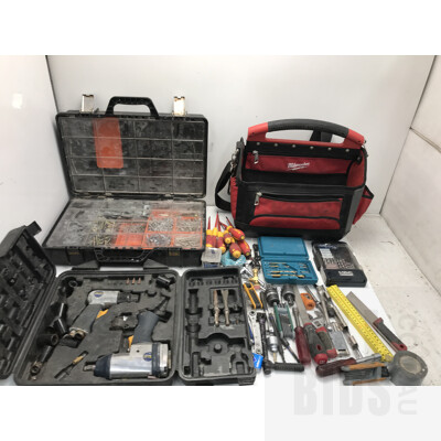 Milwaukee Tool Bag With Handtools, Big Dog Case With Hardware and GMC Pneumatic Tools