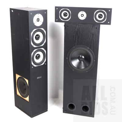 Two Acoustic Revolution B. Acoustic SR03-88 Speakers and One Unbranded Speaker