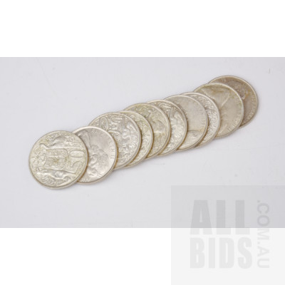 Ten Australian 1966 Silver Round 50c Coins