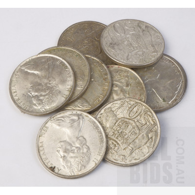 Ten Australian 1966 Silver Round 50c Coins