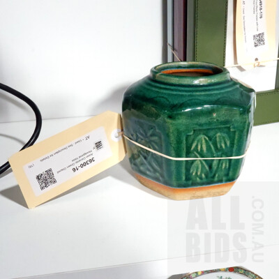 Chinese Green Glazed Ceramic Hexagonal Ginger Jar Vase