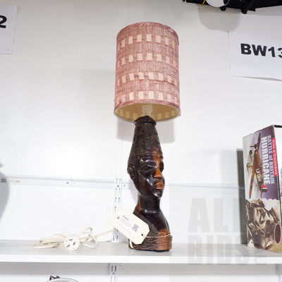 Vintage Macassar Ebony Figural Lamp Base with Ribbon Gridlock Shade