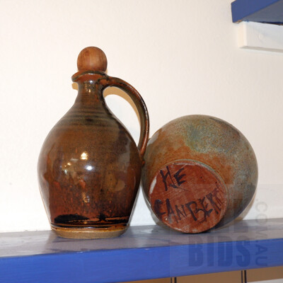 Two Australian Studio Glazed Stoneware Decanters, Including Henri Le Grand