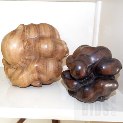 Carved Macassar Ebony Praying Figure and Another Larger Praying Figure