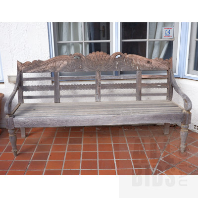 Rustic South East Asian Carved Wood Bench
