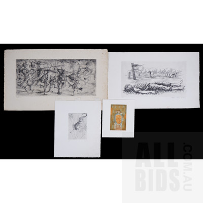 A Group of Four Unframed Limited Edition European Etchings, Each Numbered and Signed