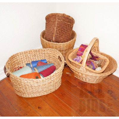 Collection Wicker and Woven Fibre Baskets with Various Craft Materials