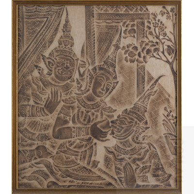 Three Framed South East Asian Temple Rubbings