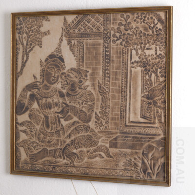 Three Framed South East Asian Temple Rubbings