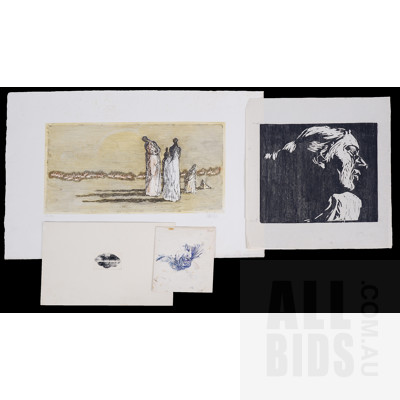 A Group of Three Limited Edition European Prints Including Lars Bo (1924-1999, Danish), and One Ink Drawing, Each Signed