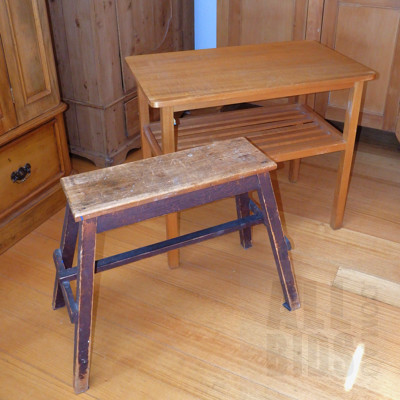 Ash Side Table and Rustic Bench