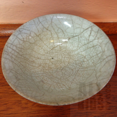 Antique Asian Crackle Glazed Bowl, Probably Chinese, Repaired